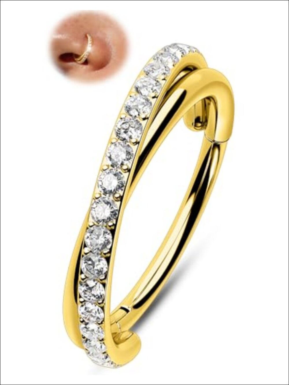 Melighting 20G 316L Stainless Steel Cubic Zirconia Nose Ring Hoop Piercing